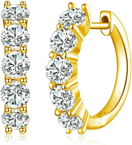 Vista 2 de AnuClub Aretes de aro de moissanita, 3 quilates de color D, aretes de aro de corte redondo, plata de ley 925 con certificado GRA