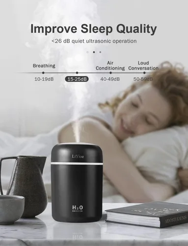 Vista 4 de LtYioe Humidificador portátil mini humidificador para dormitorio, escritorio personal humidificador de aire de niebla fría con luz nocturna