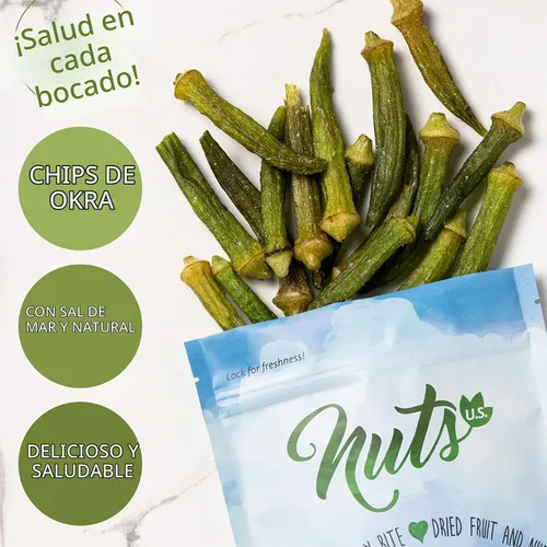 Vista 2 de NUTS U.S. - Chips de Okra Salado de mar Sin color añadido y sin azúcar añadido Natural Delicioso y saludable, chips a granel!!!