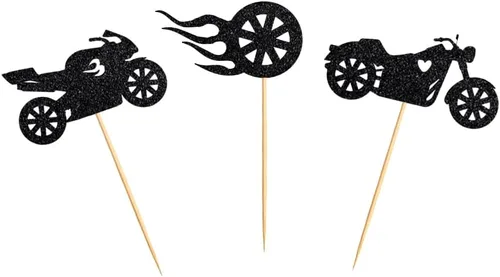 Vista 2 de 24 piezas de adornos para cupcakes de motocicleta para fiesta temática de motocicleta, fiesta de cumpleaños de hombre o niño, boda, baby shower