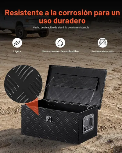 Vista 3 de VEVOR Caja de Herramientas de Aluminio Resistente para Cama de Camión, Caja de Herramientas con Placa Estriada con Mango Lateral y Llaves de Negro