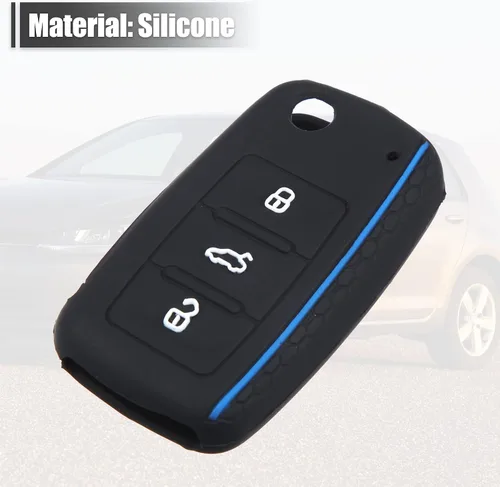 Vista 4 de X AUTOHAUX Funda protectora de silicona negra para llave de coche sin llave para Volkswagen CC Eos GTI Golf Jetta 3 botones