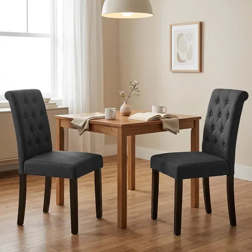Vista 8 de Juego de 2 sillas de comedor tapizadas de tela con detalles de botones incrustados (Juego de 2 Negro)