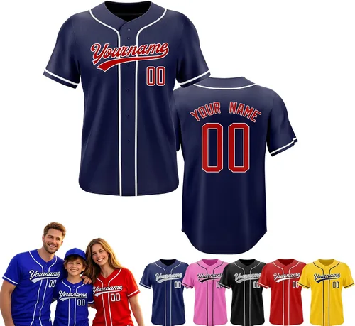 Vista 14 de Camiseta de béisbol personalizada, nombre del equipo, número de equipo, logotipo, camisetas impresas cosidas, uniformes deportivos, regalos