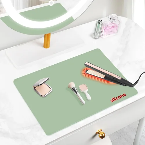 Vista 7 de Alfombrilla de maquillaje de silicona para tocador, 15.4" x 11.6" resistente al calor, alfombrilla de escritorio transparente, fácil de limpiar