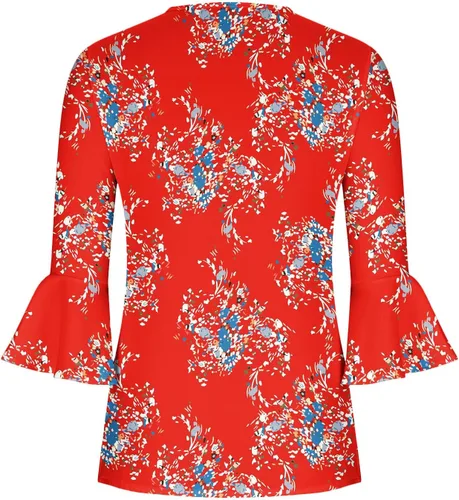 Vista 21 de Ceboyel Blusa tipo túnica con estampado floral para mujer, con botones, estilo Henley, con manga de codo, casual, trajes de moda para mujer