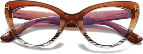 Vista 6 de Viseng Juego de 3 elegantes gafas de lectura con forma de ojo de gato para mujer con protección contra la luz azul (+0.0)