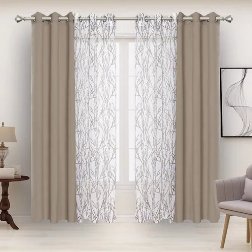 Vista 28 de BONZER Cortinas para Mezclar y Combinar - 2 Piezas de Cortinas Transparentes con Estampado de Ramas y 2 Piezas de Cortinas Opacas para Dormitorio