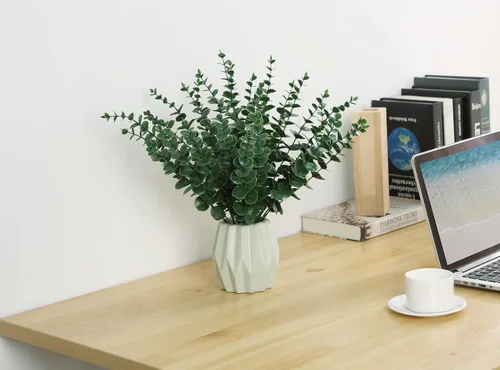 Vista 7 de 30 tallos de hojas de eucalipto artificiales, ramas de plástico falsas para decoración del hogar, ramo de boda, centros de mesa, centros de mesa