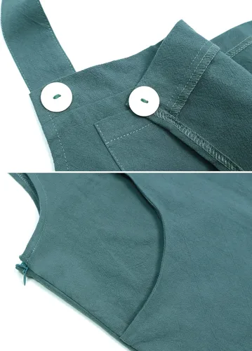 Vista 4 de APAFES Overol de verano de algodón y lino negro para mujer, holgado, sin mangas, ajustable, pierna ancha, monos de una pieza