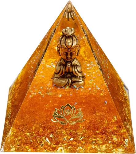 Vista 10 de FENGSHUI-CAISHEN Pequeña estatua de Guan Yin en pirámide de orgón de cristal curativo, aventurina verde con figura de Quan Yin, decoración