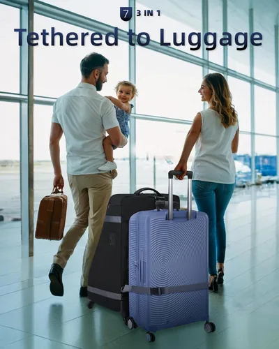 Vista 8 de Bolsa de asiento de coche mochila con ruedas para viajes aéreos, funda acolchada extra grande para asiento de automóvil, bolsa de control de puerta