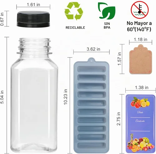 Vista 2 de Accguan - 54 botellas de plástico para jugo de 8 onzas con tapas negras, botellas de plástico