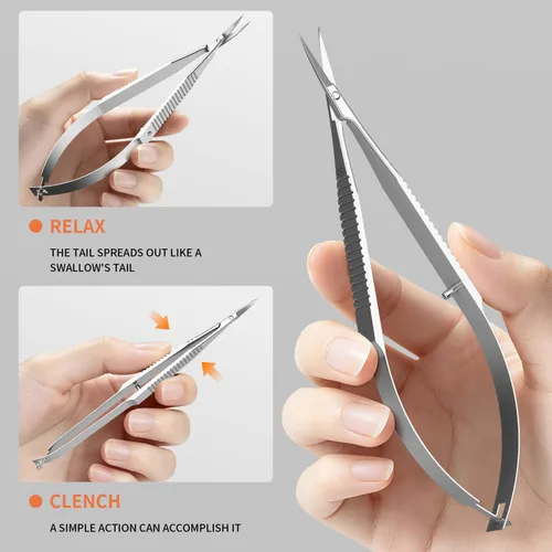 Vista 5 de ZIZZON Tijeras de cutículas extra finas curvadas profesionales precisas punta punta kit de aseo para cejas, pestañas, uñas y piel seca