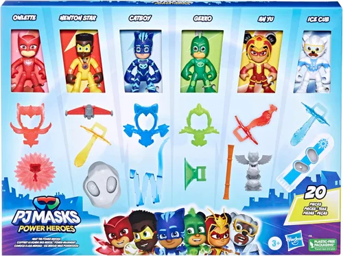 Vista 3 de PJ Masks Power Heroes Meet The Power Heroes - Juego de figuras con 6 figuras y 14 accesorios, juguetes preescolares para niños de 3 años en adelante