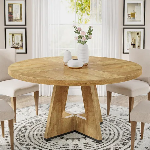 Vista 17 de Tribesigns Mesa de Comedor Redonda de 47 Pulgadas Mesa de Cocina de Madera para Comedor, Mesas de Dinner Room de 47" para 4-6, Muebles de Acento