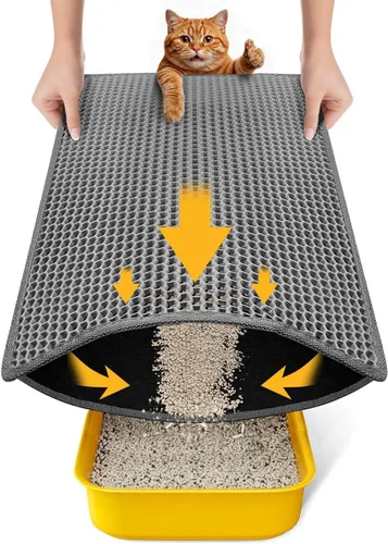 Vista 22 de Tapete de arena para gatos de tamaño compacto de 23.6"x14.6" para espacios pequeños, capa trasera mejorada impermeable a prueba de fugas Negro