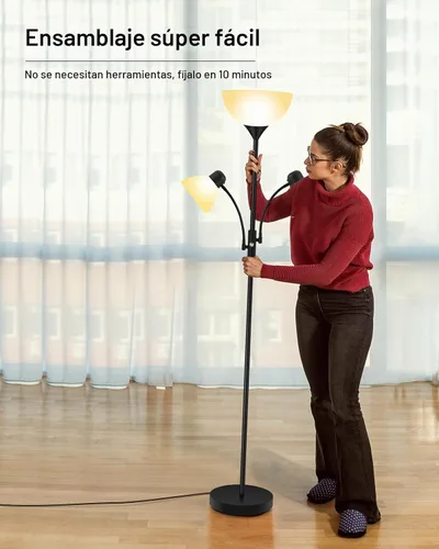 Vista 8 de Lámpara de Pie, Lámparas de Pie Torchiere para Sala de Estar, Lámpara de Pie Alta de 71 Pulgadas, Lámparas de Dormitorio con Luz de Lectura