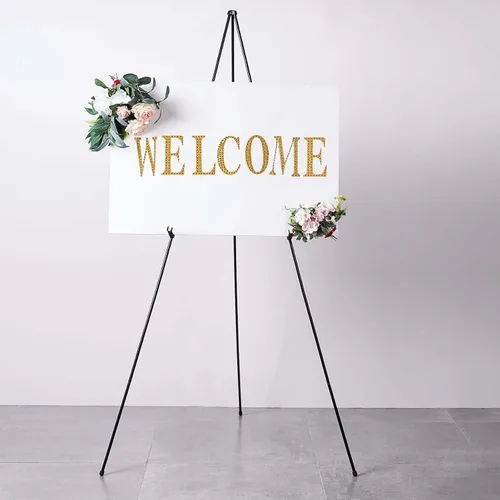 Vista 8 de Efavormart - Soporte de caballete de metal negro de 65 pulgadas, soporte de trípode plegable, perfecto para ceremonias de boda, decoraciones