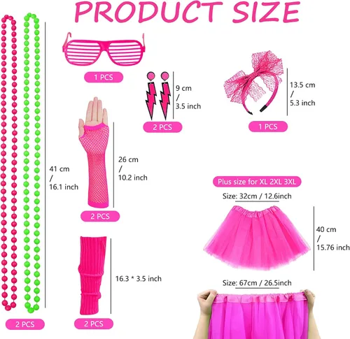 Vista 7 de Conjunto para mujer de camiseta, pantalones cortos, falda tutú, calentadores de piernas para fiesta Neno o accesorio de disfraz de los años 80