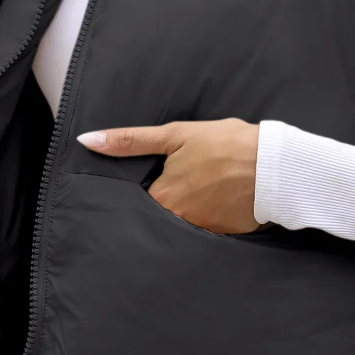 Vista 6 de Hixiaohe Chaleco corto de invierno para mujer, acolchado, ligero, con cuello alto, con cremallera, sin mangas