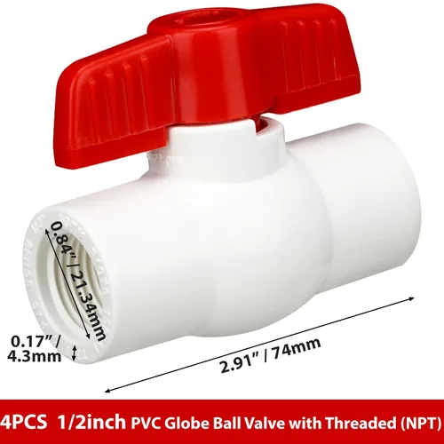 Vista 2 de Hiboom SCH40 NPT - 4 válvulas de bola de PVC de 1/2 pulgada, válvula de bola de cierre con mango en T para proyecto de agua, roscada con mango fácil