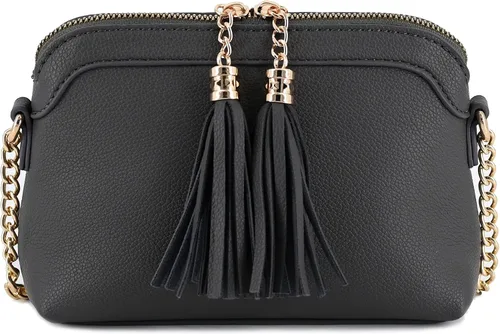 Vista 2 de Bolso cruzado pequeño con dos borlas con correa de cadena, bolso pequeño para mujer