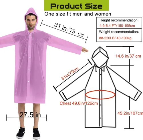 Vista 36 de Abrigos de lluvia (paquete de 2) – Ponchos de lluvia reutilizables de EVA para adultos, chaquetas impermeables para hombres y mujeres