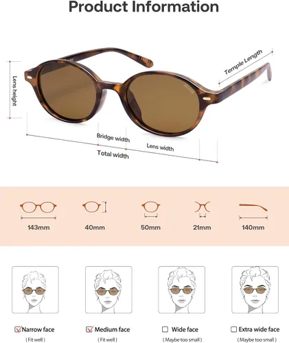 Vista 5 de SOJOS Lentes de sol polarizados ovalados de moda para mujeres y hombres, elegantes retro pequeños, estrechos, redondos, para mujer y hombre, SJ2611