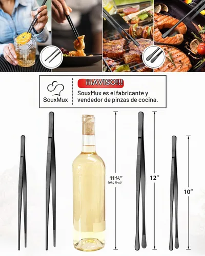 Vista 3 de 2 piezas de pinzas de cocina de 25 cm con puntas dentadas de precisión, pinzas de chef profesionales de acero inoxidable, herramientas de cocina