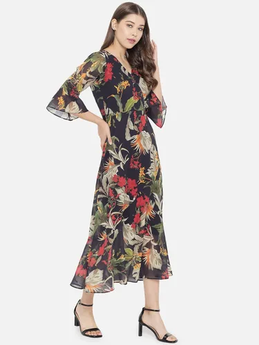 Vista 6 de Multicolor Floral Georgette Vestido Midi