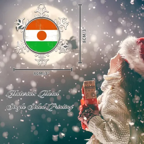 Vista 2 de Níger - Adorno de Navidad con copo de nieve de metal, regalo patriótico de recuerdo para árbol de Navidad, adornos colgantes de bandera nacional