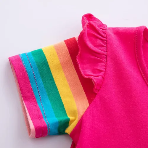 Vista 5 de Vestidos casuales de unicornio de algodón de manga corta y cuello redondo para niñas de 2 a 7 años