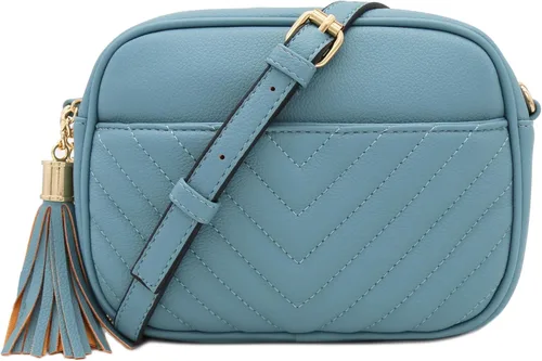 Vista 9 de Bolsa cruzada para cámara con acolchado en zigzag de FashionPuzzle con correa de cadena y borla Negro