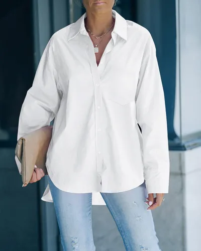 Vista 2 de Blusas de manga larga con botones para mujer, estilo casual, holgadas, tallas grandes