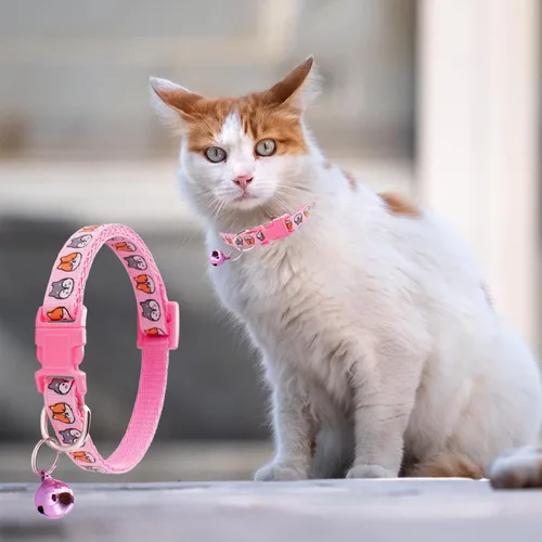 Vista 3 de Jecikelon 6 collares ajustables para cachorros, para perros pequeños, collar de poliéster para gatos con campana, collar básico para perros extra
