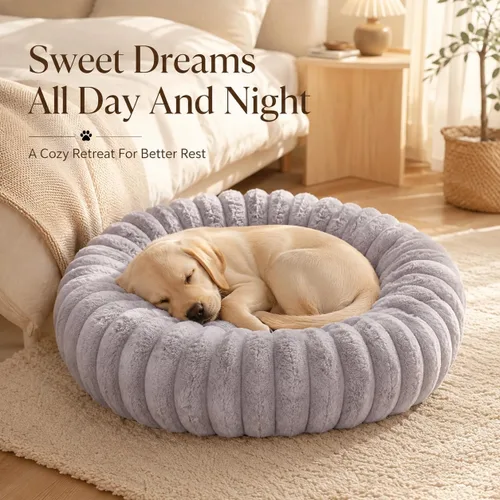 Vista 7 de Cama calmante para perros pequeños, cama lavable en forma de dona Gris