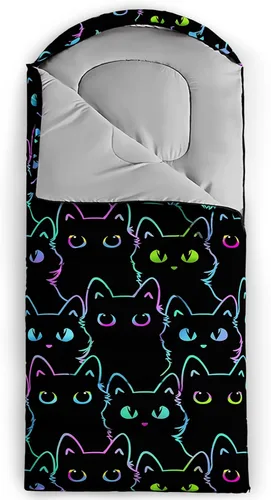 Vista 5 de QOOMO Saco de dormir para camping, 3 estaciones, clima cálido y fresco, ligero, saco de dormir impermeable para adultos y niños, viajes y al aire