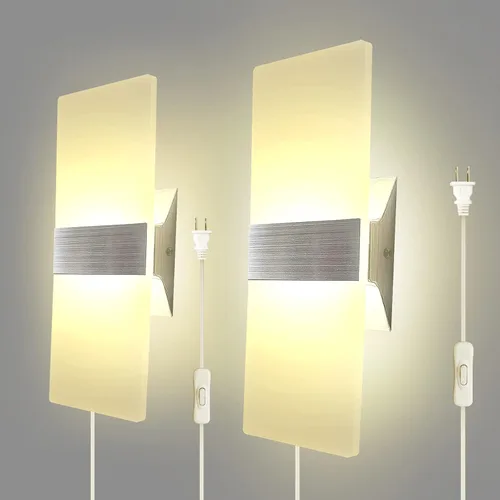 Vista 8 de KICAAO Apliques de pared, moderno aplique de pared enchufable, 10 W, 6000 K, luces de pared acrílicas blancas frías con cable de enchufe