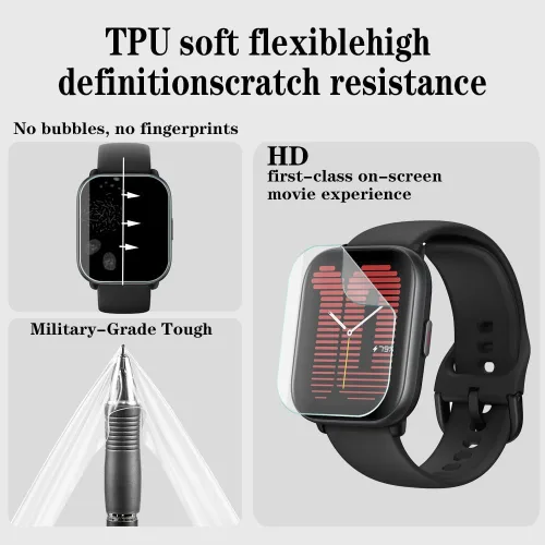 Vista 2 de Protector de pantalla para reloj (4+2 unidades) compatible con Amazfit Active, funda protectora de TPU suave, antiarañazos, alta definición