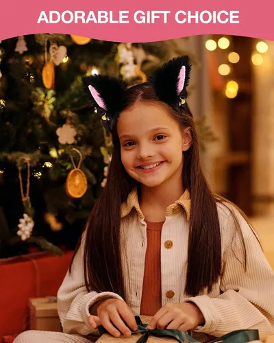 Vista 2 de Fox Cat Ears Anime Cosplay - Diadema de lobo de animales, diadema de Halloween, accesorios de disfraz con campanas