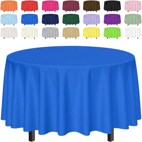 Vista 22 de SietDESEO Paquete de 2 manteles redondos de plástico de 84 x 84 pulgadas, impermeables, color negro, desechables para bodas, cumpleaños, baby Mantel