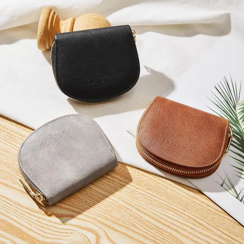 Vista 4 de CORALDAISY Cartera de piel vegana con tarjetero para tarjetas de crédito con cremallera, 2- marrón, Mini