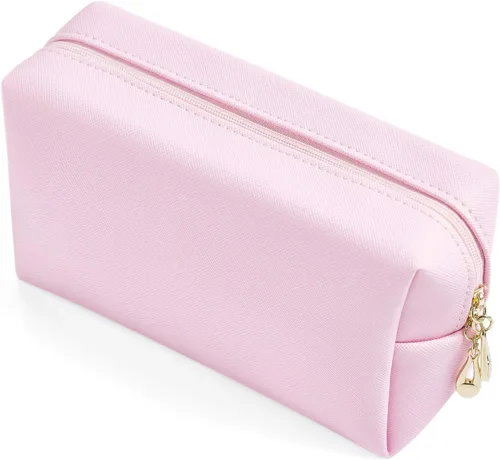Vista 15 de Bolsa de cosméticos de piel sintética para mujer, bolsa de maquillaje minimalista para uso diario, bolsa de almacenamiento portátil, pequeña bolsa