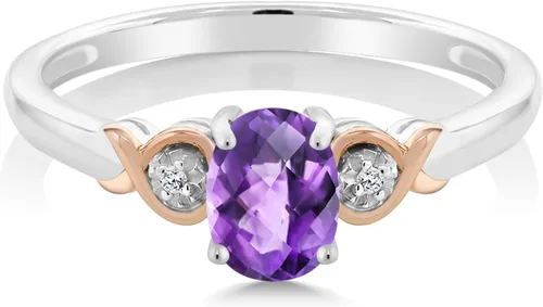 Vista 13 de Gem Stone King Anillo de compromiso de plata de ley 925 y oro rosa de 10 quilates, piedra preciosa ovalada de 0.276 x 0.197 in, con acento