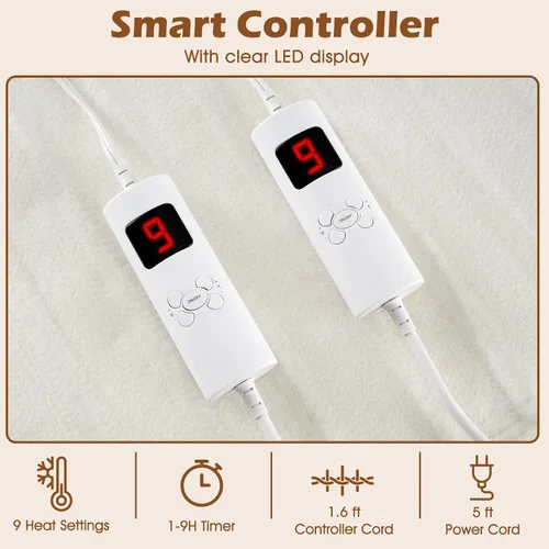 Vista 3 de Protector de colchón con calefacción, 80 x 78 pulgadas, protector de colchón eléctrico con 8 niveles de calor, 4 tiempos, protección contra