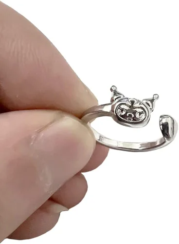 Vista 2 de HYXITVCG Anillo Kuromi y mi melodía, lindo anillo de anime, anillo de plata ajustable para mujeres, anillos kawaii, joyería Kawaii para mujeres