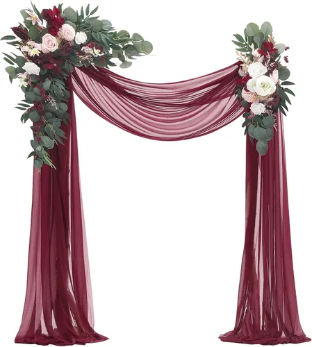 Vista 8 de Floroom Kit de Flores de Arco con Cortinas (Paquete de 4) - 2 piezas de Guirnalda Floral Artificial Rosa Rubor con 2 piezas de Tela Drapeada