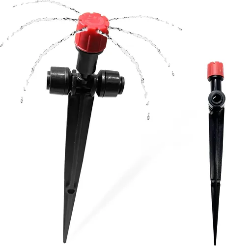 Vista 9 de 10 emisores de riego por goteo a presión para tubos de riego de 1/4 de pulgada, pulverizador de emisor de goteo ajustable de 360 grados con estaca