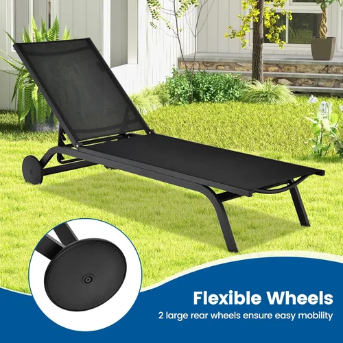 Vista 6 de COSTWAY Tumbona para patio al aire libre, sillón reclinable ajustable de 6 posiciones con marco de aluminio estable, silla portátil al aire libre